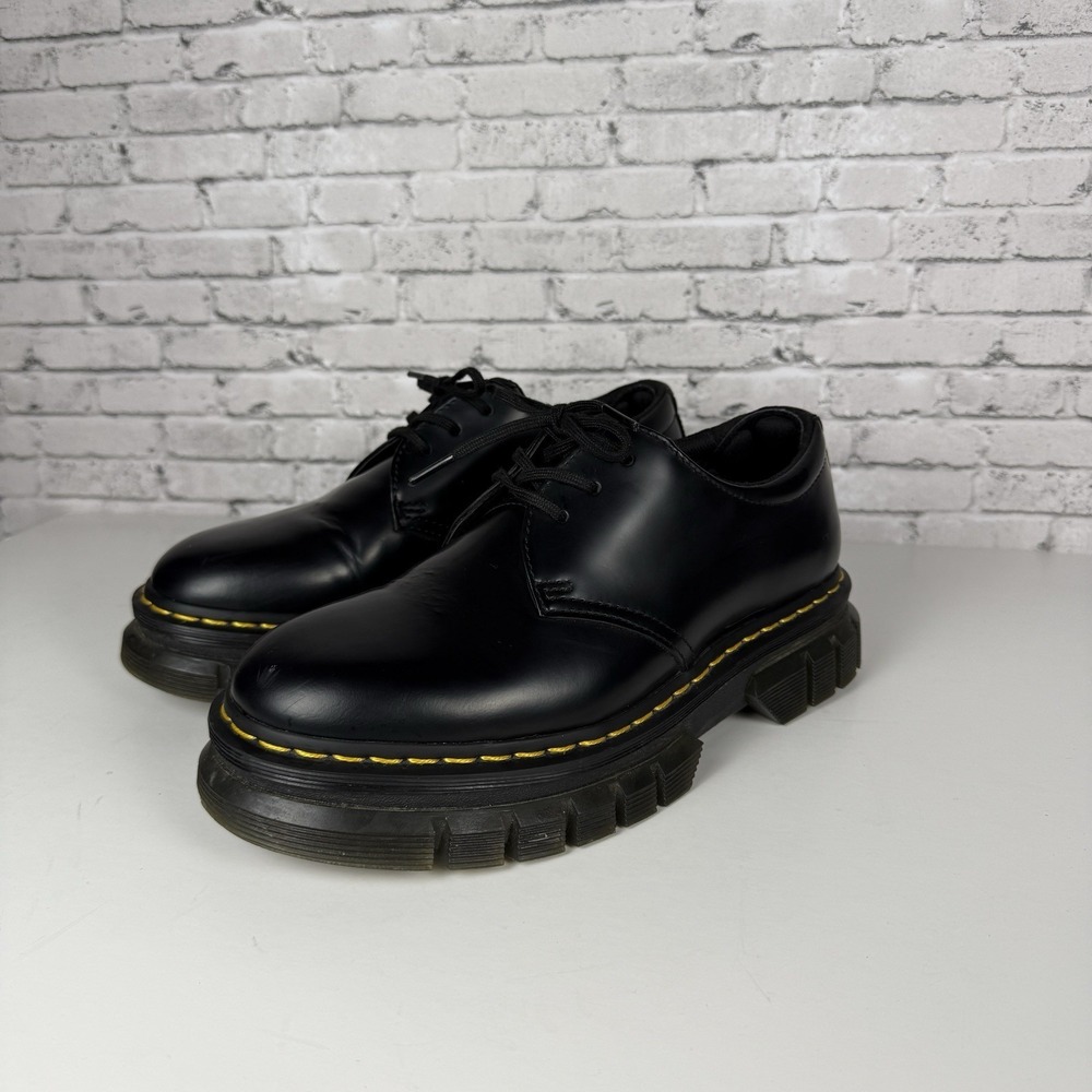 Dr. Doc Martens RIKARD 31 Smooth Black Leather Shoes US M 8 W 9 Chunky Combat